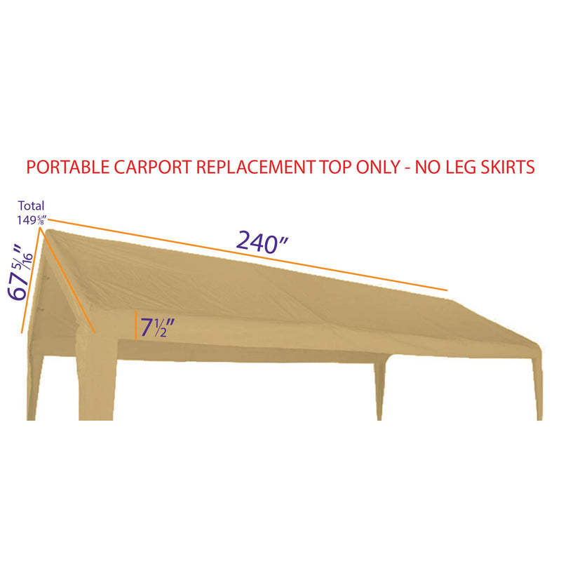 11'x20' Portable Carport REPLACEMENT TOP ONLY - TAN without Leg Skirts