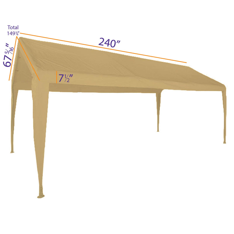 11x20 Portable Carport REPLACEMENT TOP ONLY - TAN with Leg Skirts