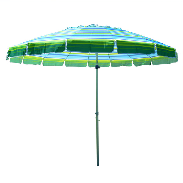 8' Blue Green Beach Umbrella with Sand Anchor