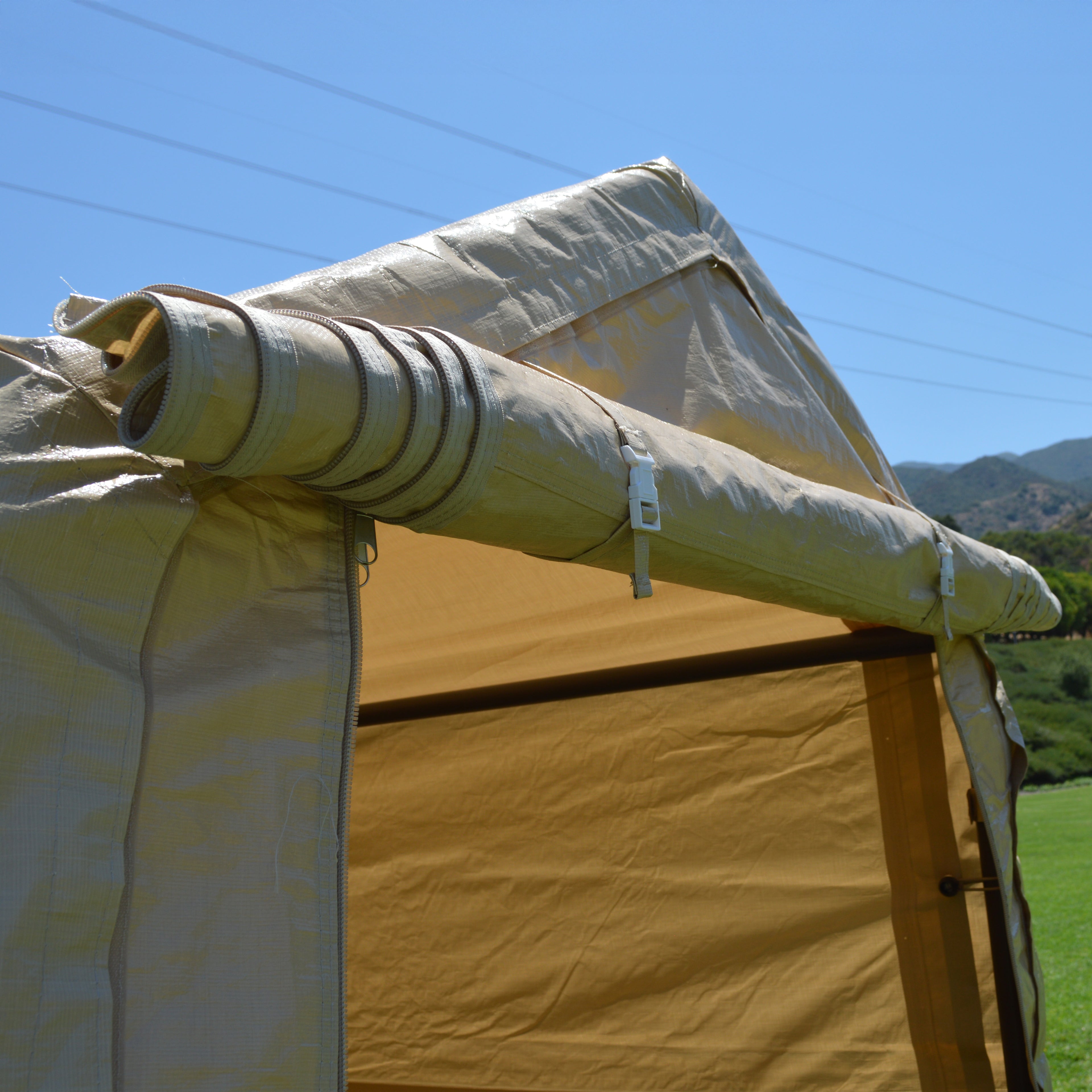 garden shed tent Impact Canopy 6x8 Portable Storage Shed, Tan