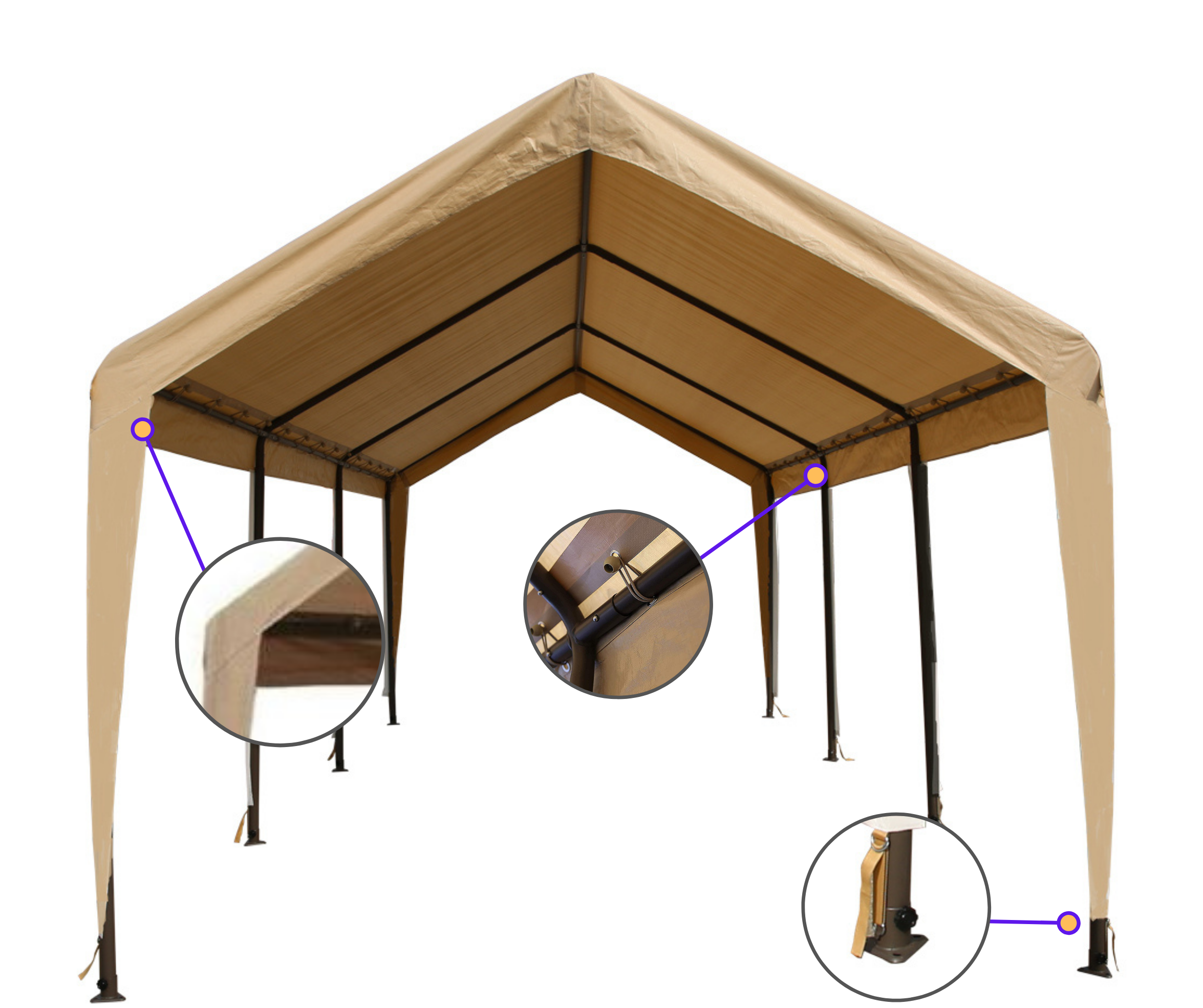 TAN Heavy Duty Portable Carport Canopy - 11'x20' (2' Thick Legs) - Impact Canopies USA