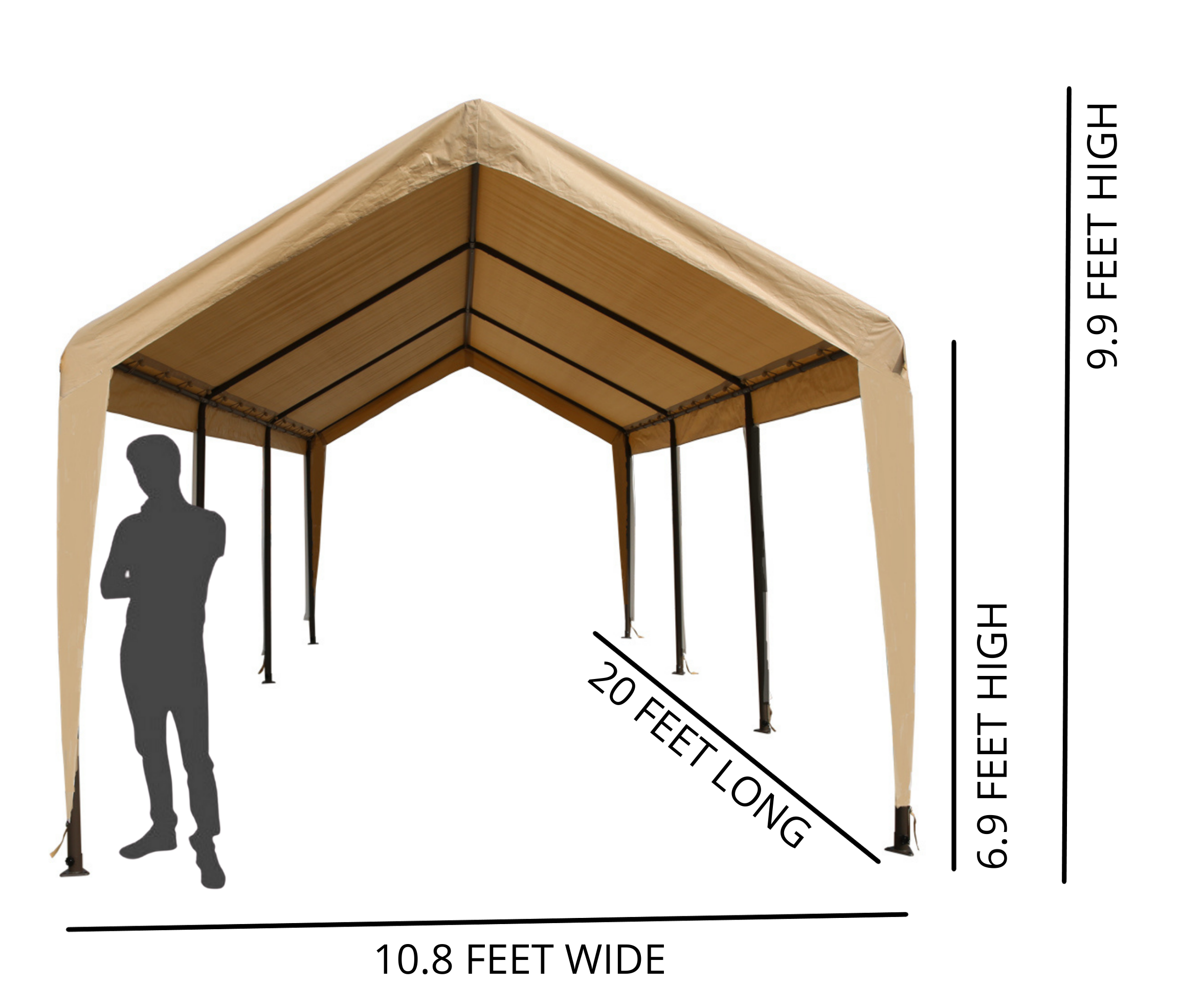 TAN Heavy Duty Portable Carport Canopy - 11'x20' (2' Thick Legs) - Impact Canopies USA