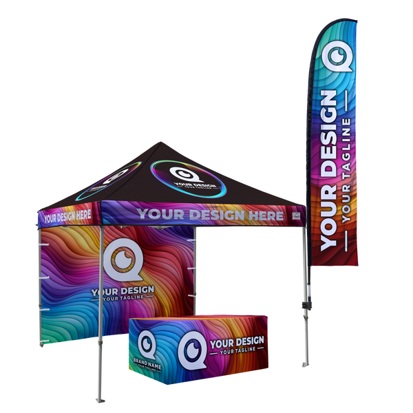 BEST DEAL: Custom 10x10 Canopy, Grande Flag,  6' Table Cover, and Back Wall