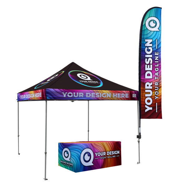 BETTER DEAL: Custom 10x10 Canopy, Grande Flag,  and 6' Table Cover