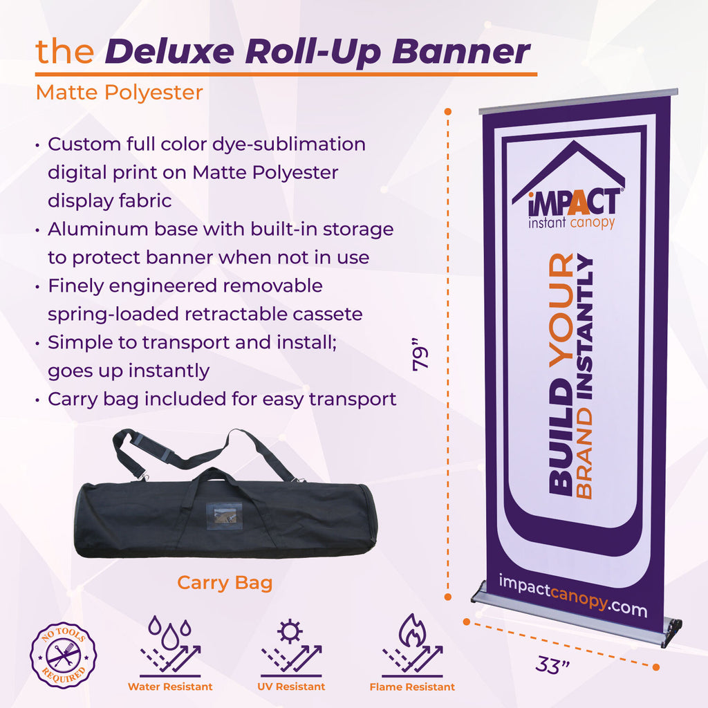 Custom Personalized Retractable Roll up Banner 33"x79" - Carry Bag Included - Impact Canopies USA