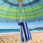 8ft Blue Green Beach Umbrella with Sand Anchor and Storage Hook