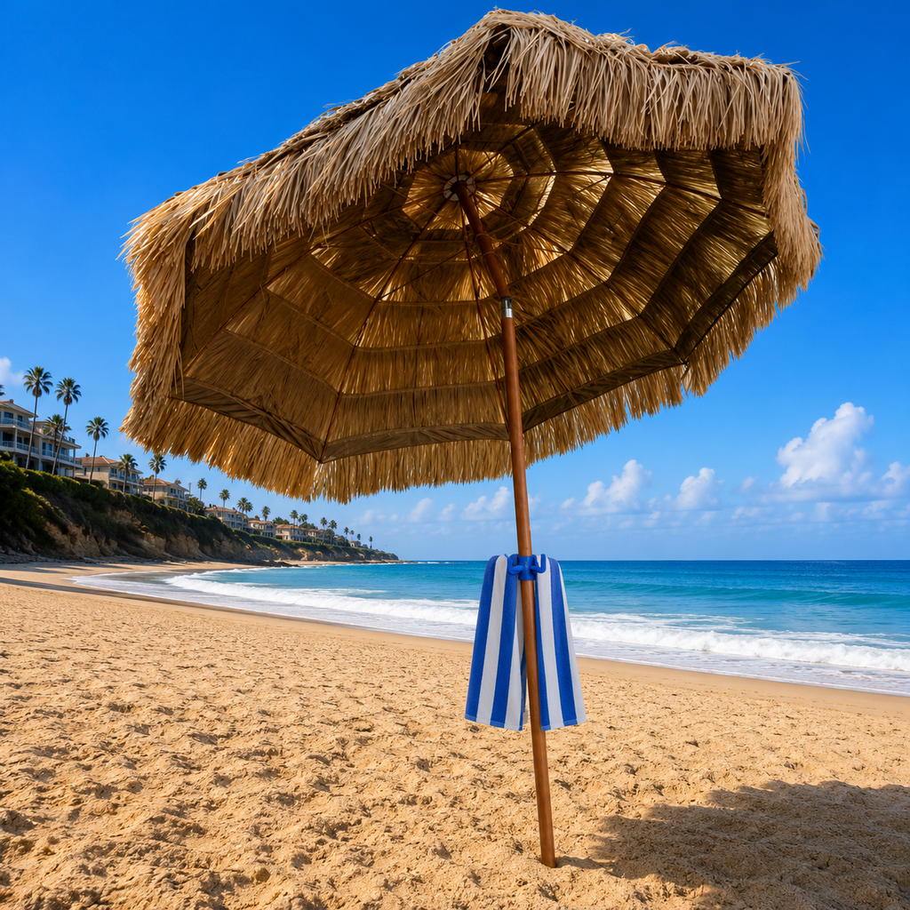 8ft Tiki Beach Umbrella with Storage Hook
