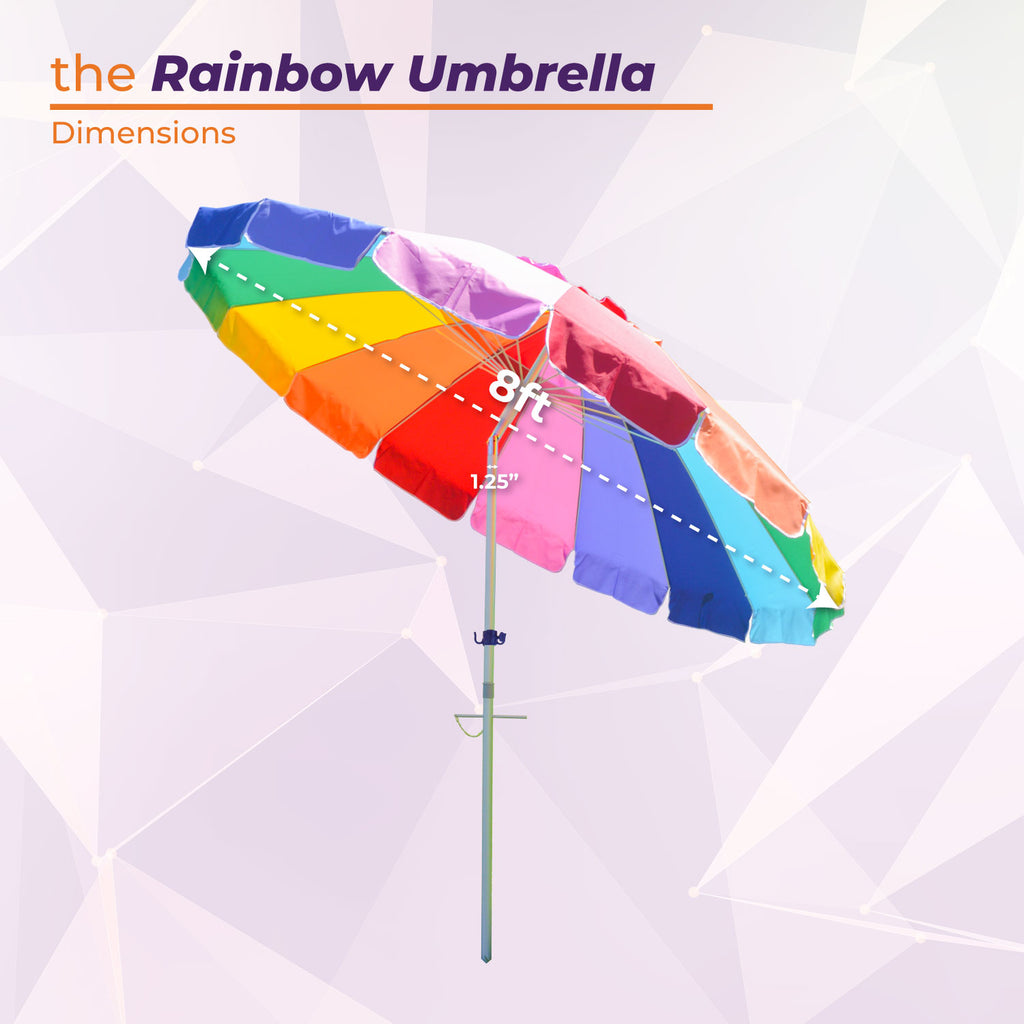 8' Rainbow Beach & Grass Umbrella with Anchor, Carry Bag, and Storage Hook