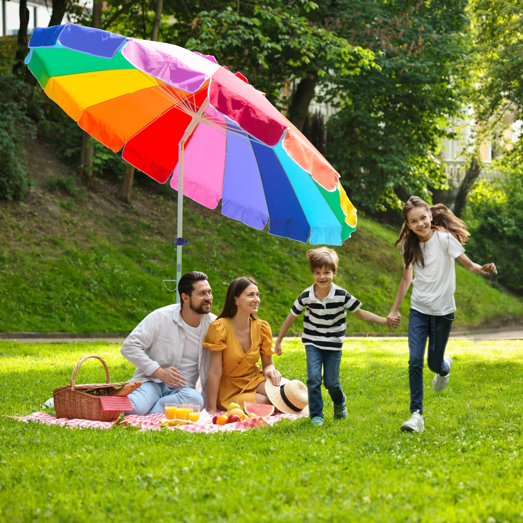 8' Rainbow Beach & Grass Umbrella with Anchor, Carry Bag, and Storage Hook
