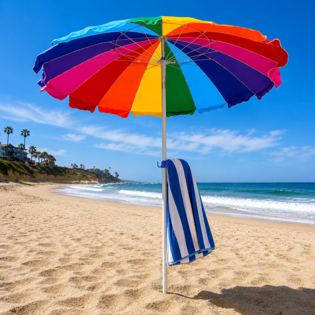 8' Rainbow Beach & Grass Umbrella with Anchor, Carry Bag, and Storage Hook