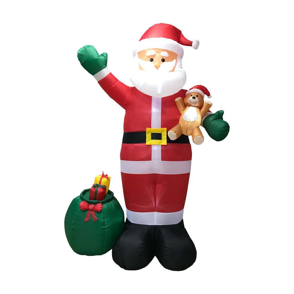 11.8 ft Christmas Inflatable Santa Claus with Green Gift Bag and Teddy Bear