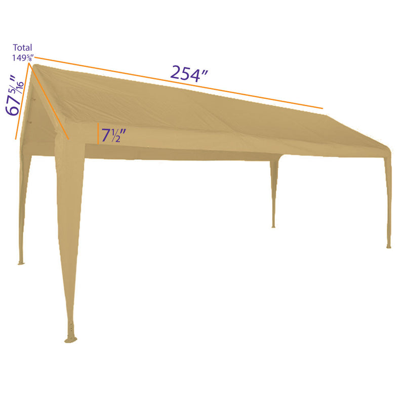 10x20 Portable Carport Garage Storage Tent REPLACEMENT TOP ONLY - TAN with Leg Skirts - Impact Canopies USA