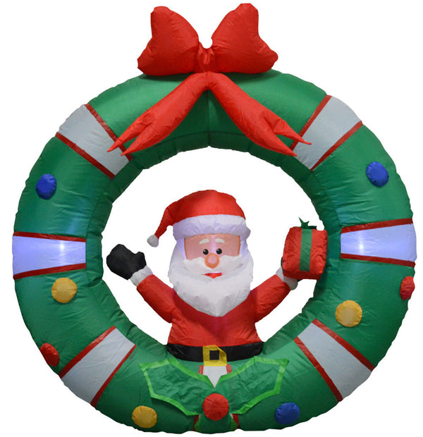 Inflatable Yard Christmas Decoration, Door Wreath with Santa Claus - 4' Round - Impact Canopies USA