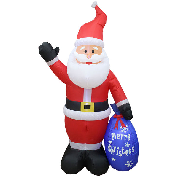Inflatable Yard Christmas Decoration, Santa with Merry Christmas Gift Bag - 7' Tall - 4' Wide - Impact Canopies USA