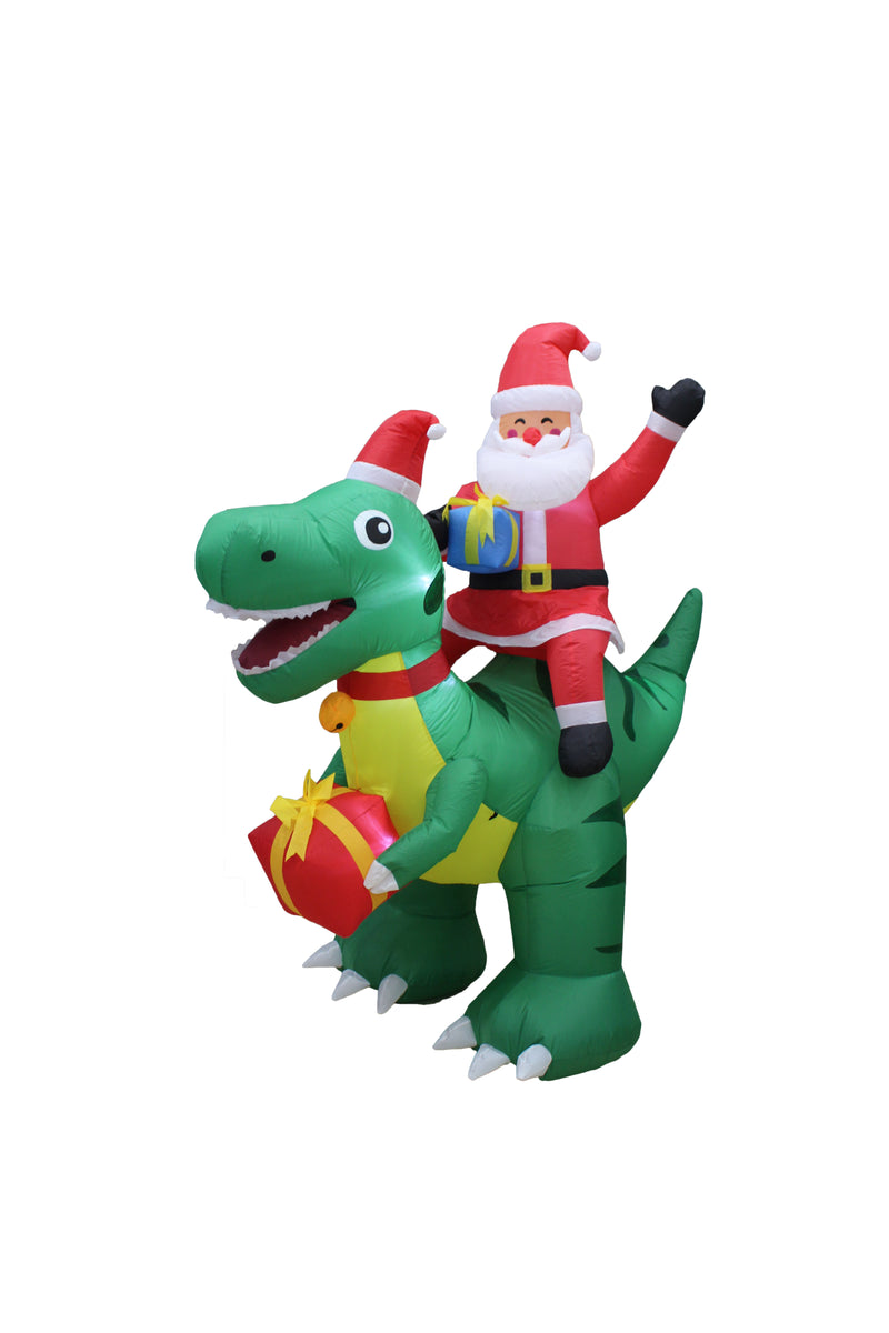 Inflatable Yard Christmas Decoration, Santa on Dinosaur - 6' Tall