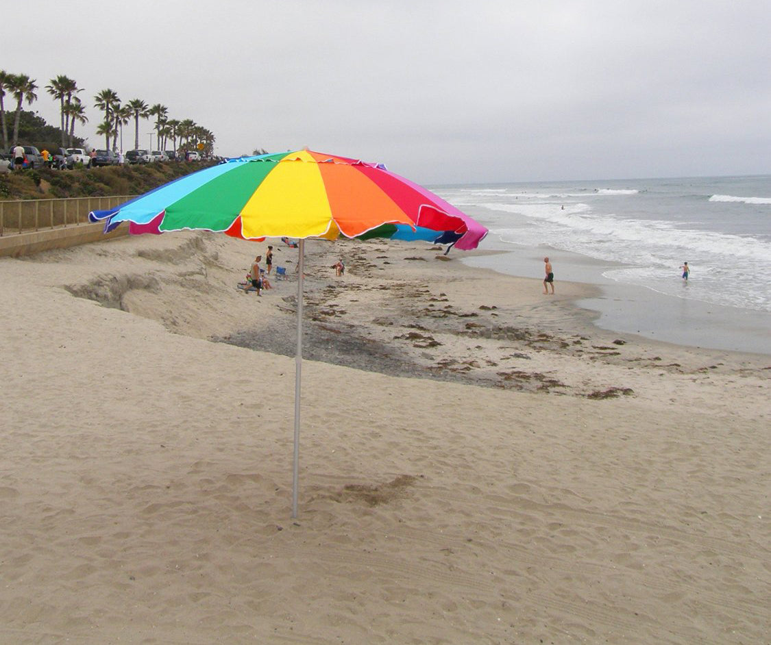 large rainbow patio umbrella Impact Canopy 8 ft. Rainbow Beach Umbrella with Carry Bag with Sand Anchor Auger