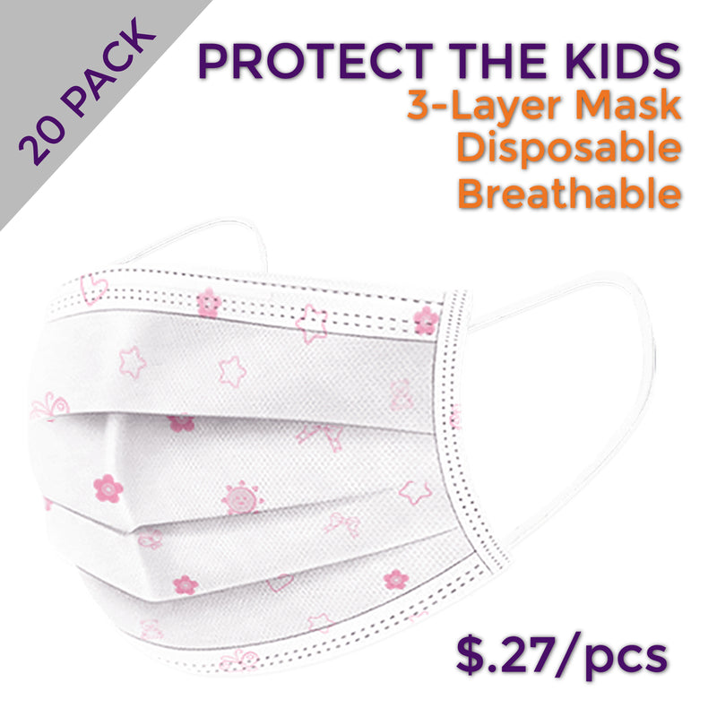 Kid's Pink Disposable Masks (Pack of 20)