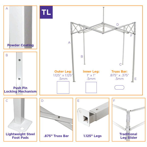 TL 10x20 Recreational Grade Steel Pop Up Canopy